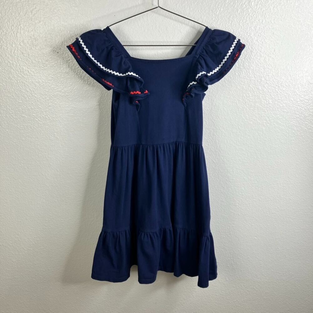 Janie and Jack Americana Ric Rac Ruffle Dress Sz 10 Navy Preppy Nautical Marine